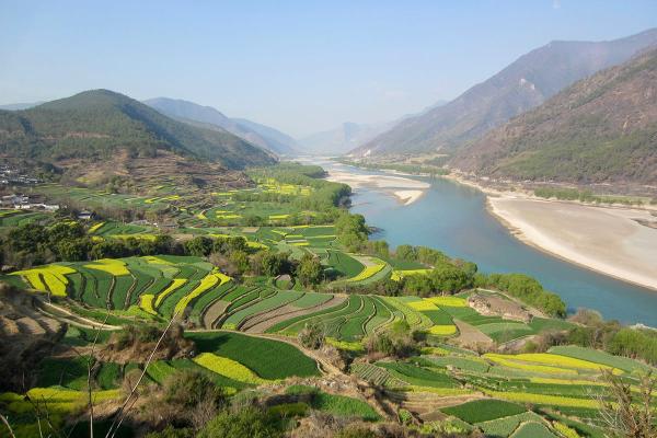 Agricultural landscape in China with fields and river