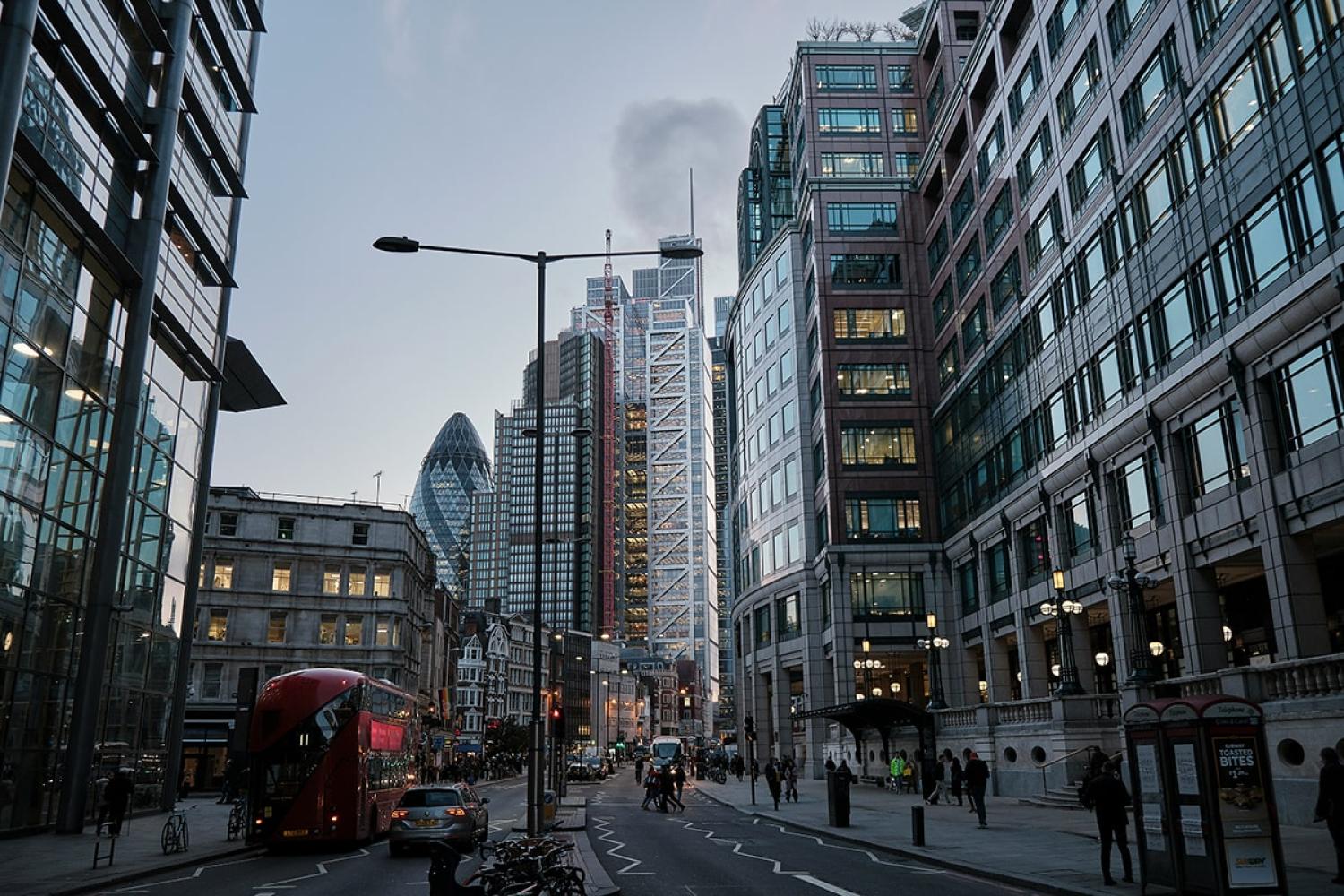 A busy street in London’s financial district