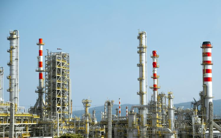 Chimneys and infrastructure of a petrochemical plant